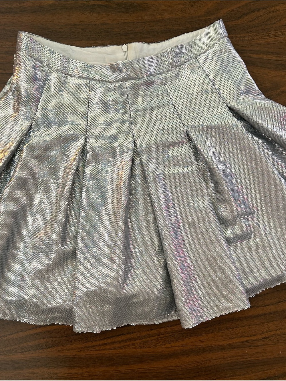 QUEEN OF SPARKLES Iridescent Silver Pleated  Skort